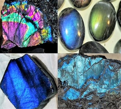 SPECTROLITE ROUGH CRYSTALS, SLABS AND ROCK (all shapes & quantities)